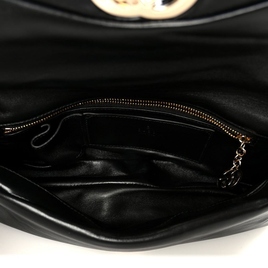Gucci Lambskin Small GG Milano Top Handle Shoulder Bag Black