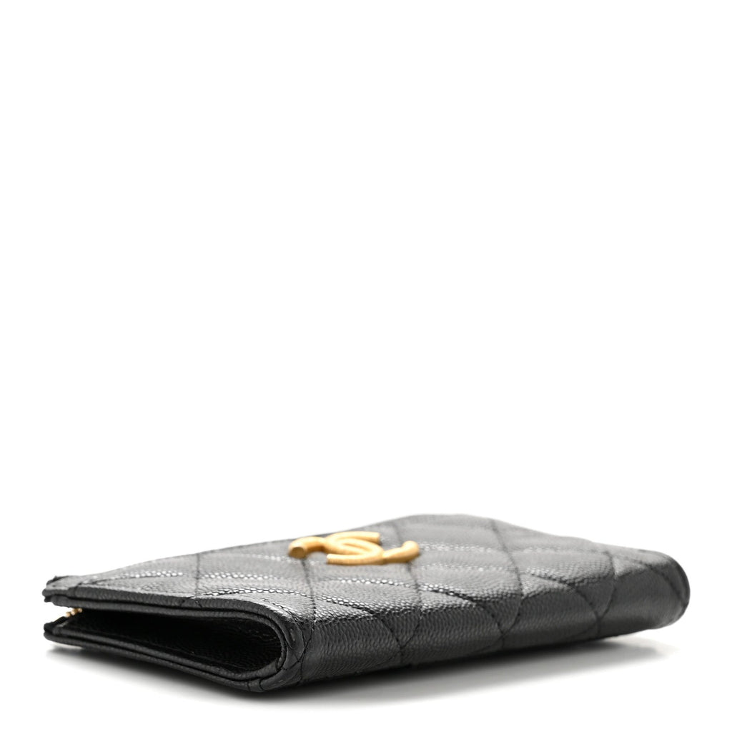 Caviar Quilted CC Zip Around Card Holder Black