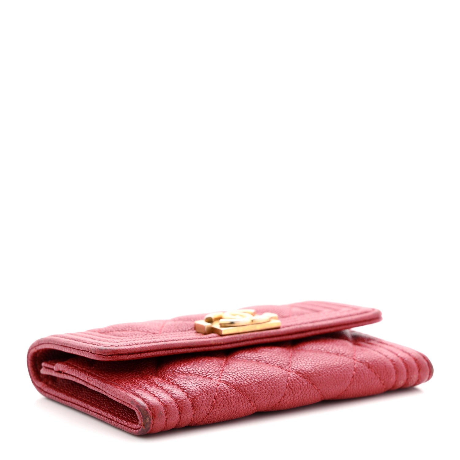 Caviar Quilted Boy Flap Card Holder Wallet Red