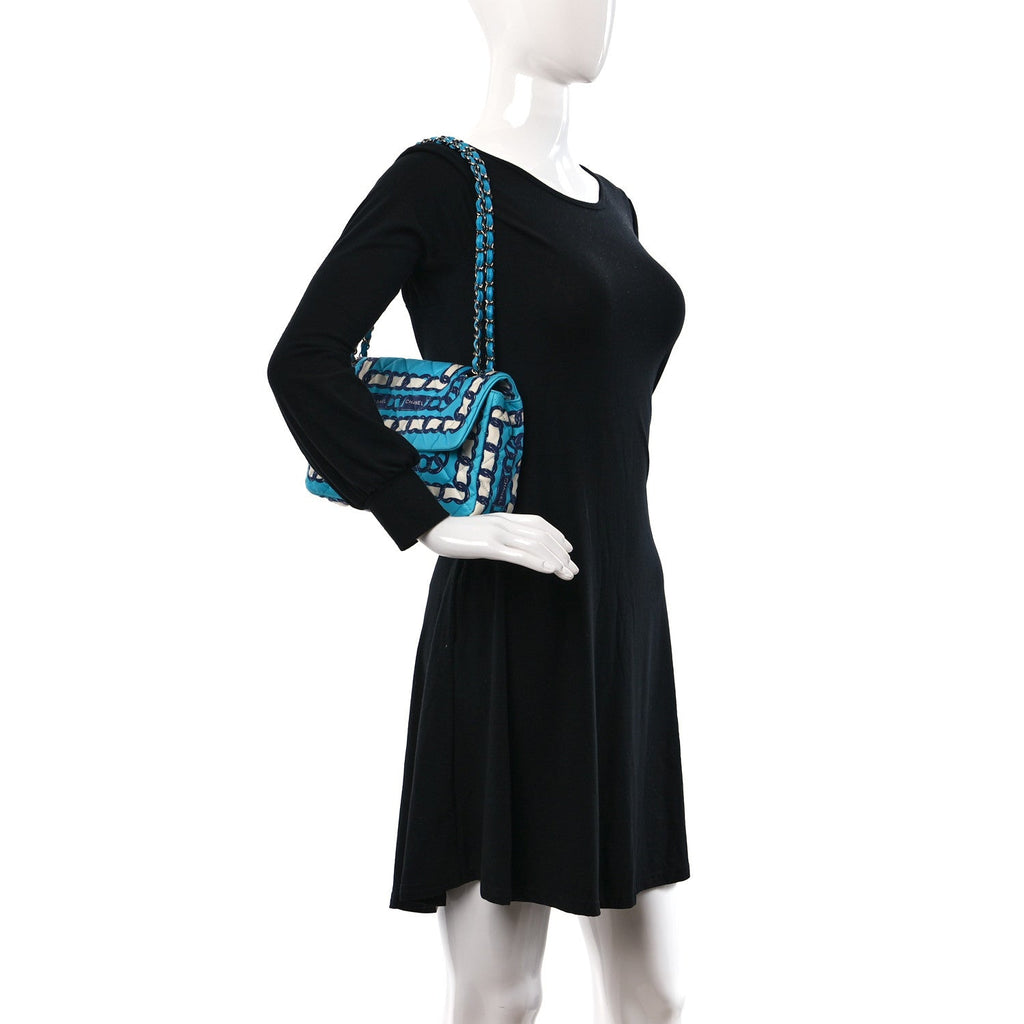Chanel Silk Chain Printed Medium Single Flap Blue