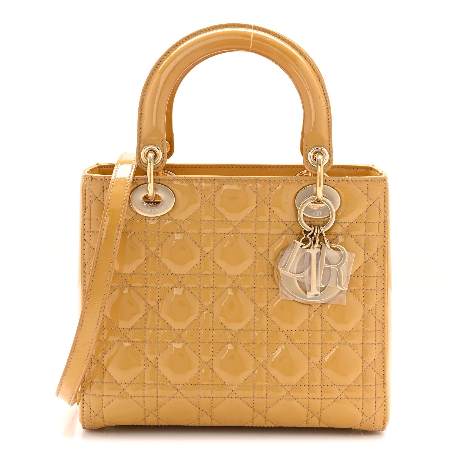 Christian Dior Patent Cannage Medium Lady Dior Beige