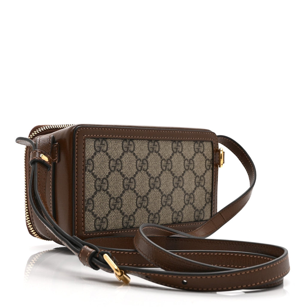 Gucci GG Supreme Monogram Azalea Calfskin Mini Retro Interlocking G Mini Shoulder Bag Beige Ebony Brown Sugar