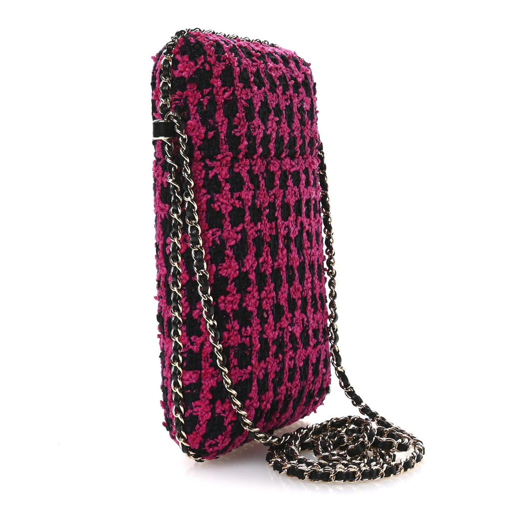 Chanel Tweed Chain Around Phone Holder Pink