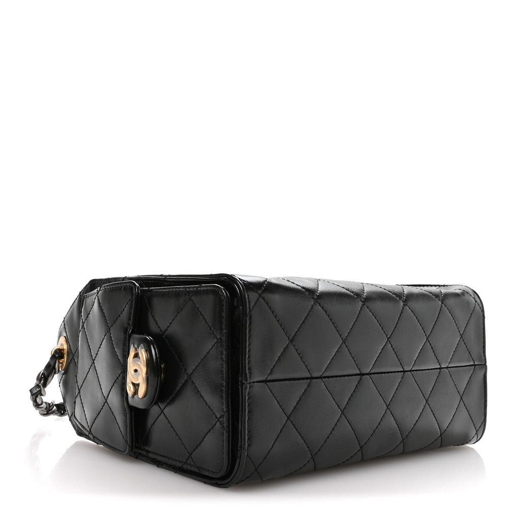 Chanel Shiny Crumpled Calfskin Quilted Mini Chanel 25 Handbag Black