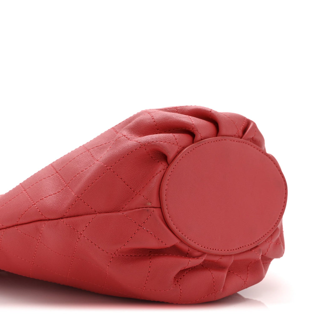 Chanel Calfskin Stitched Chain Bucket Bag Coral