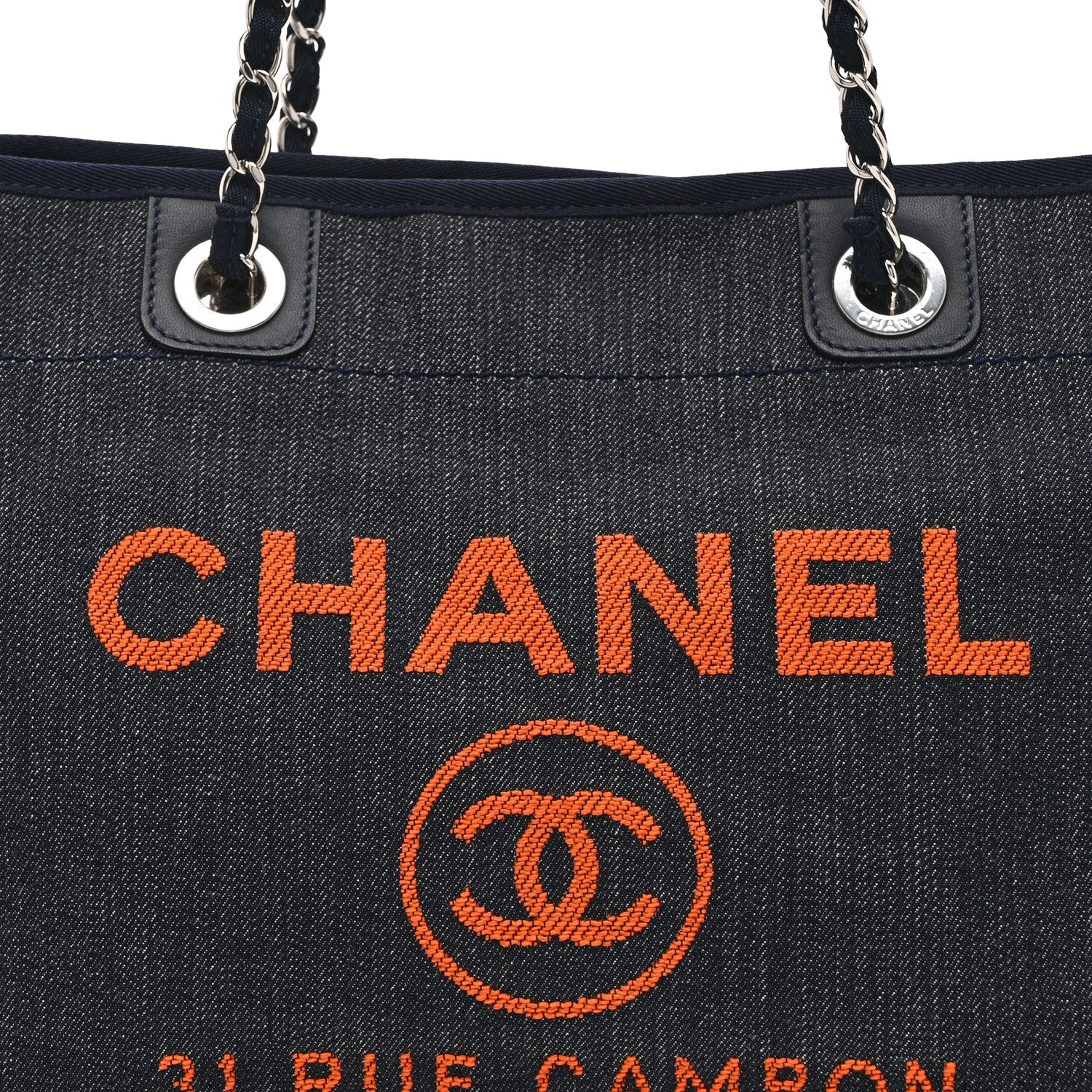 Chanel Denim Small Deauville Tote Blue Orange