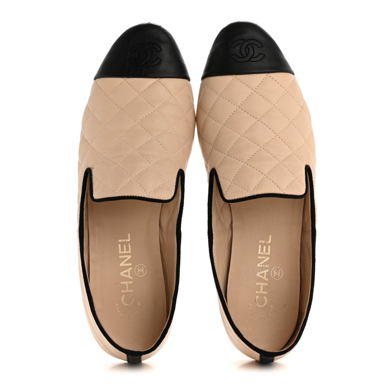 Lambskin Quilted Cap Toe Slipper With Pouch 39 Beige Black