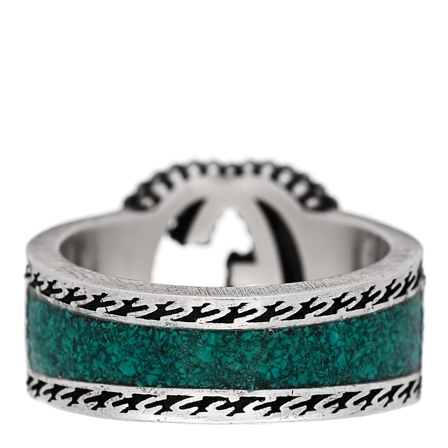 Gucci Sterling Silver Enamel Interlocking G Band Ring 50 5.25 Turquoise