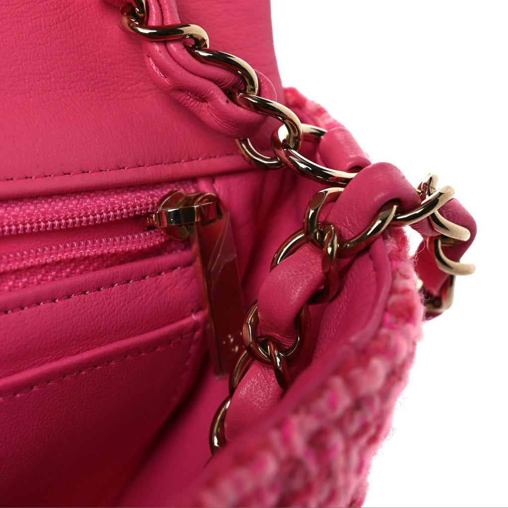 Chanel Wool Tweed Quilted Mini Rectangular Flap Dark Pink Fuchsia