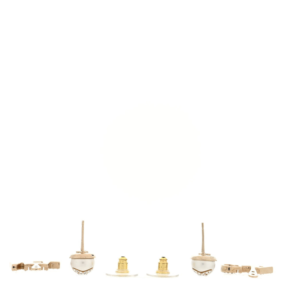Pearl Crystal Logo Earrings Gold Pearly White