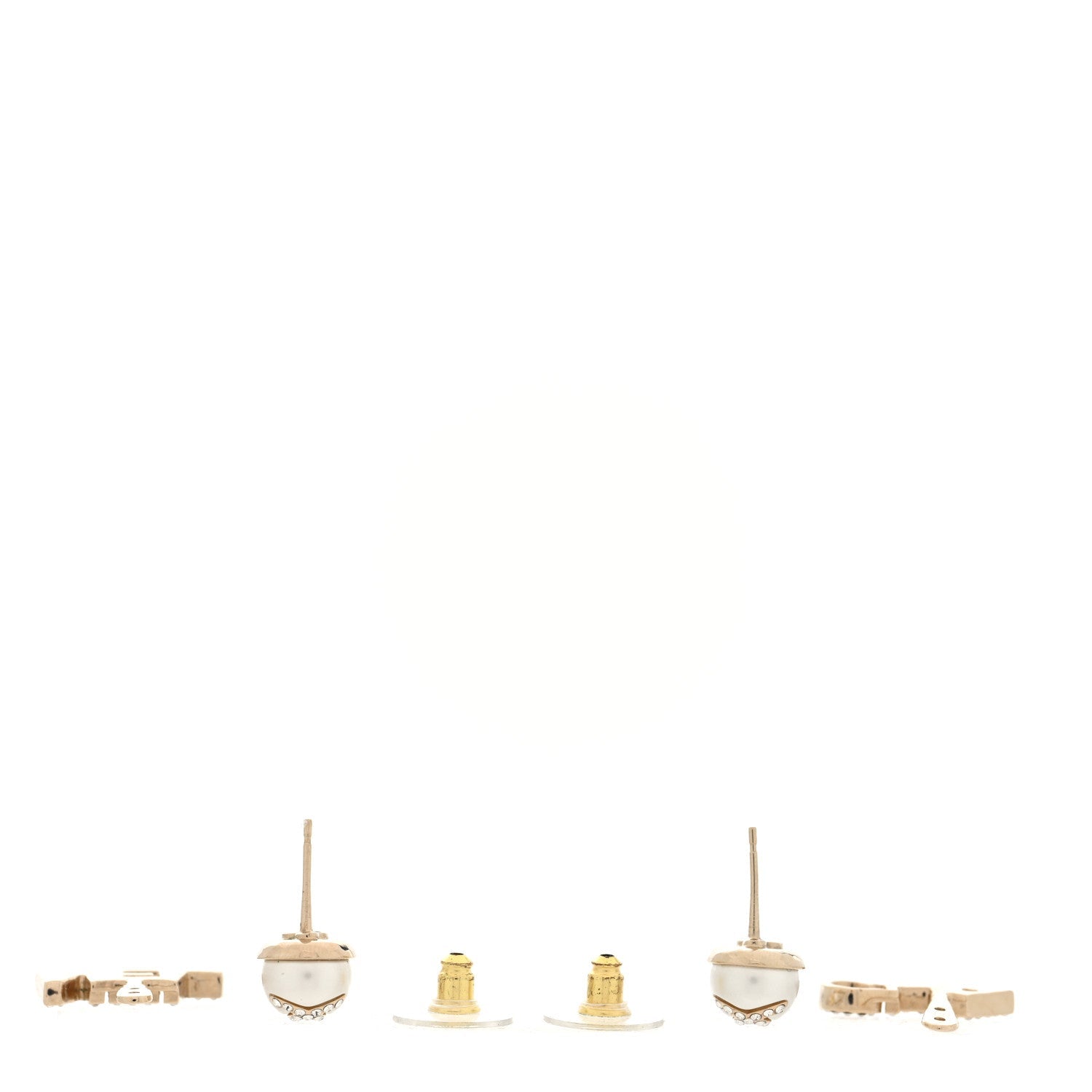 Pearl Crystal Logo Earrings Gold Pearly White
