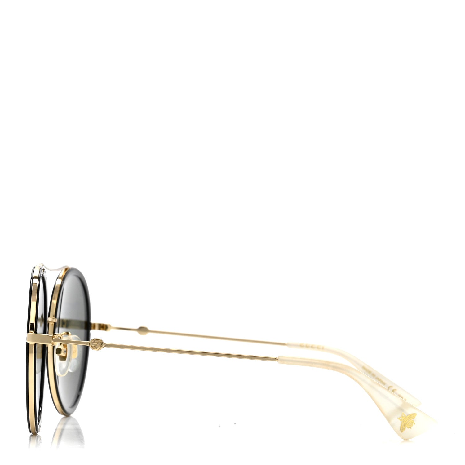 Gucci Metal Round Frame Tiger Print Sunglasses GG0061S Gold