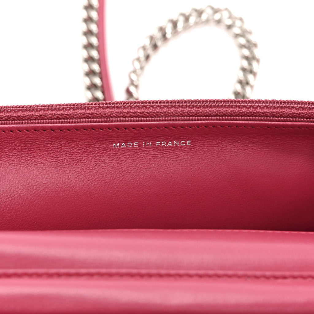 Chanel Lambskin Quilted Boy Wallet On Chain WOC Dark Fuchsia
