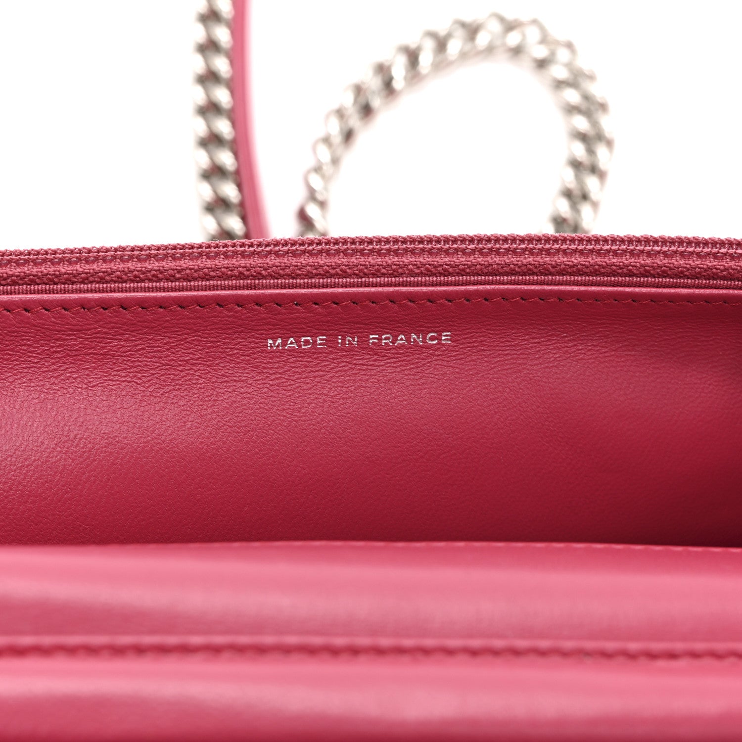 Chanel Lambskin Quilted Boy Wallet On Chain WOC Dark Fuchsia