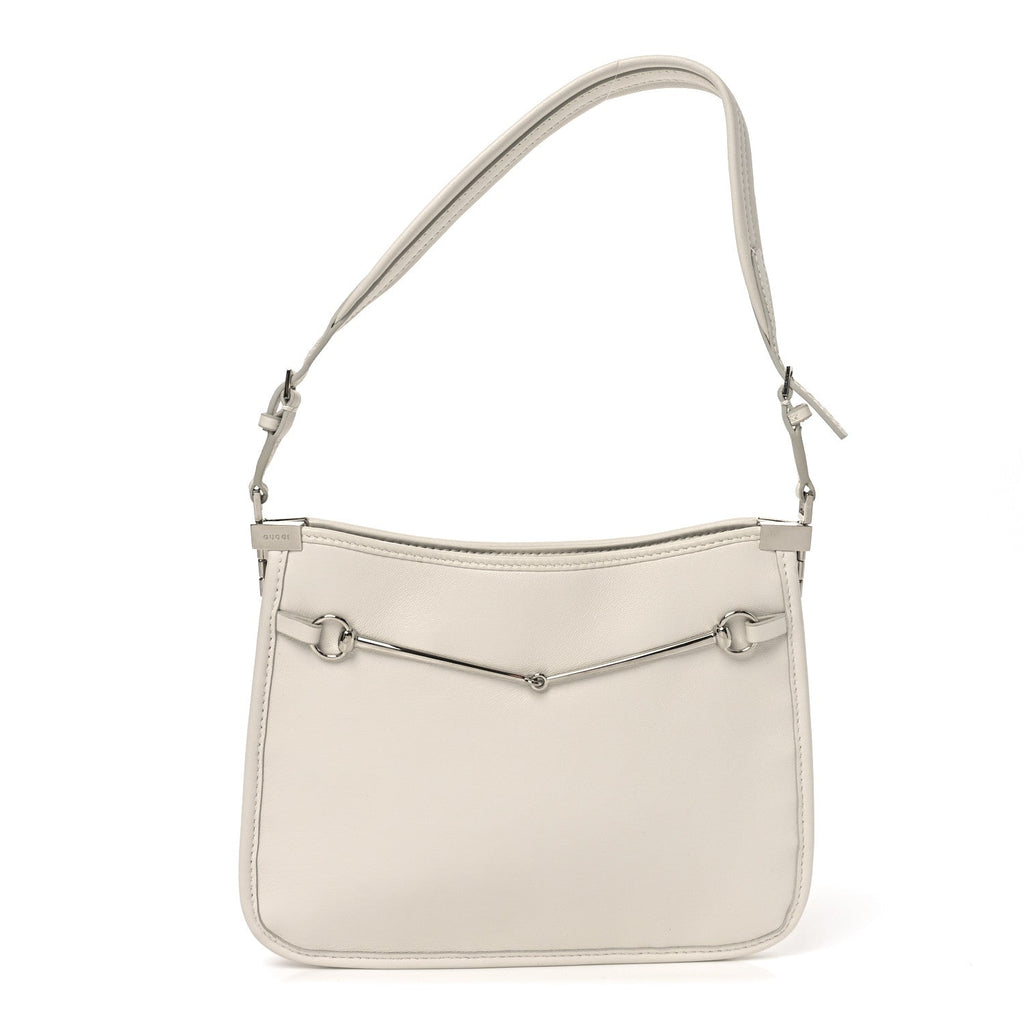 Gucci Calfskin Horsebit Slim Shoulder Bag White