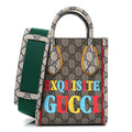 Gucci GG Supreme Monogram Exquisite Mini Vertical Tote Beige Ebony Blue Crop Live Red