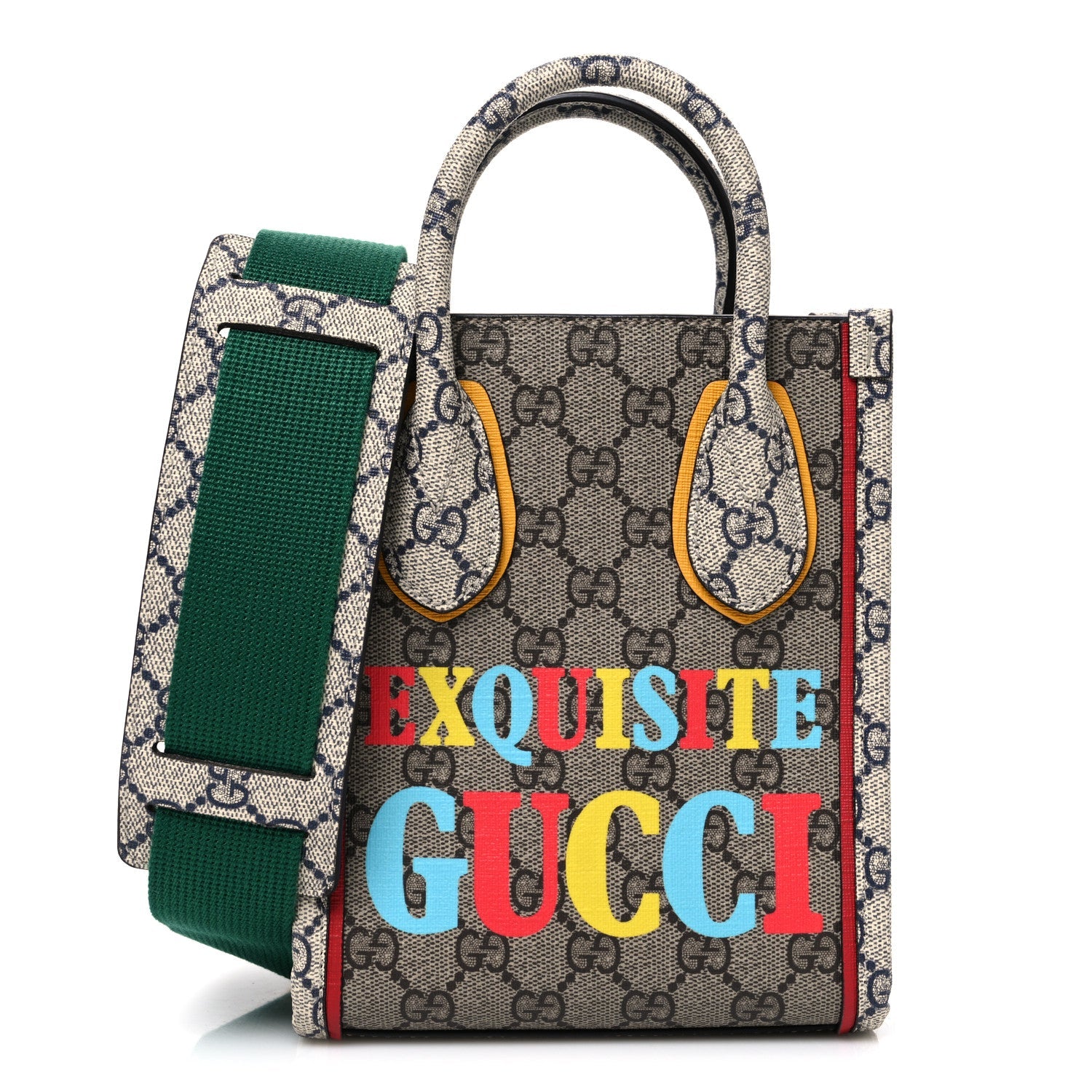 Gucci GG Supreme Monogram Exquisite Mini Vertical Tote Beige Ebony Blue Crop Live Red