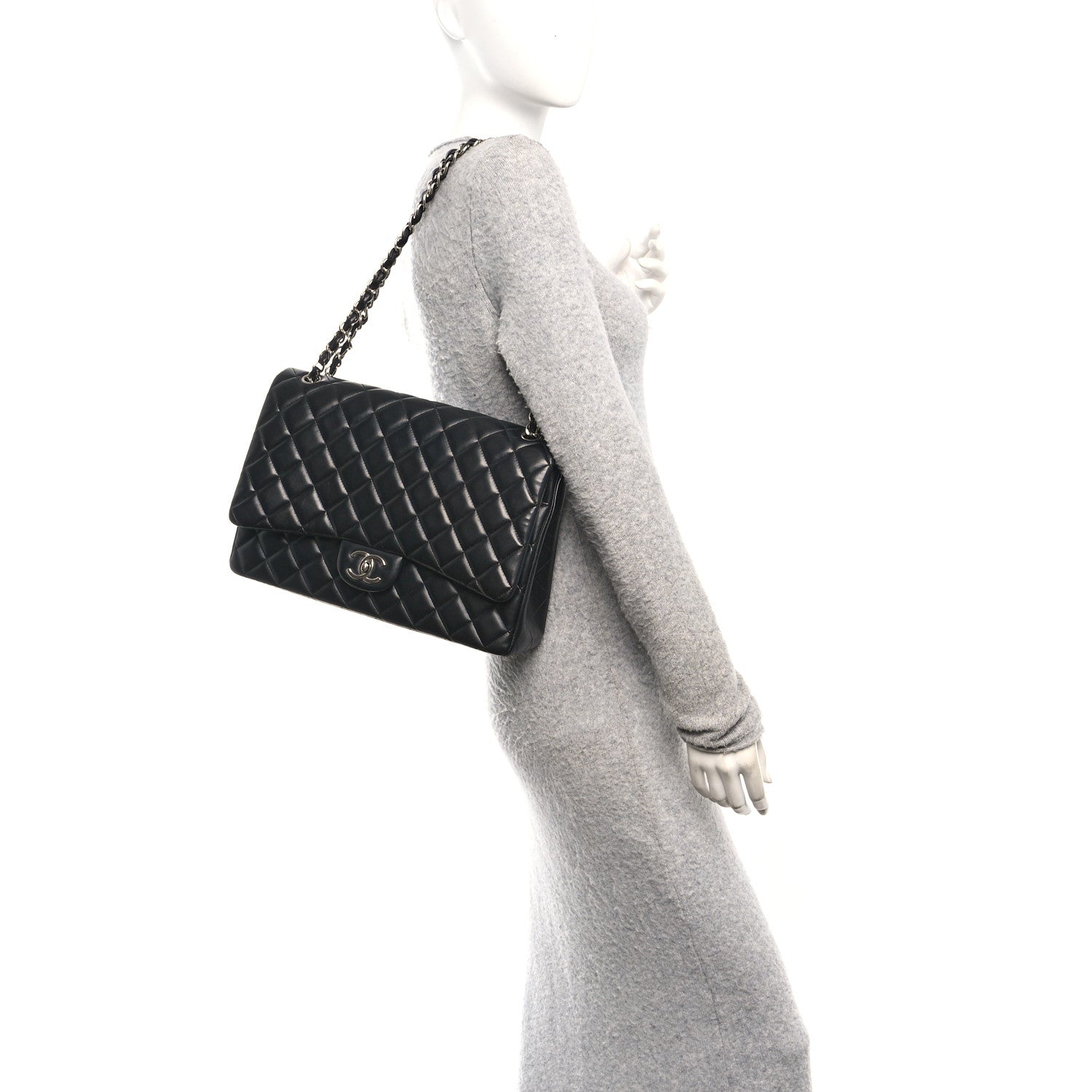 Chanel Lambskin Quilted Maxi Double Flap Black