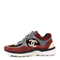 Chanel Suede Velvet Lambskin CC Sneakers 36 Burgundy Grey