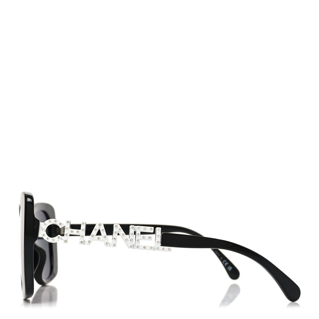 Acetate Strass Square Sunglasses 5422-B-A Black White