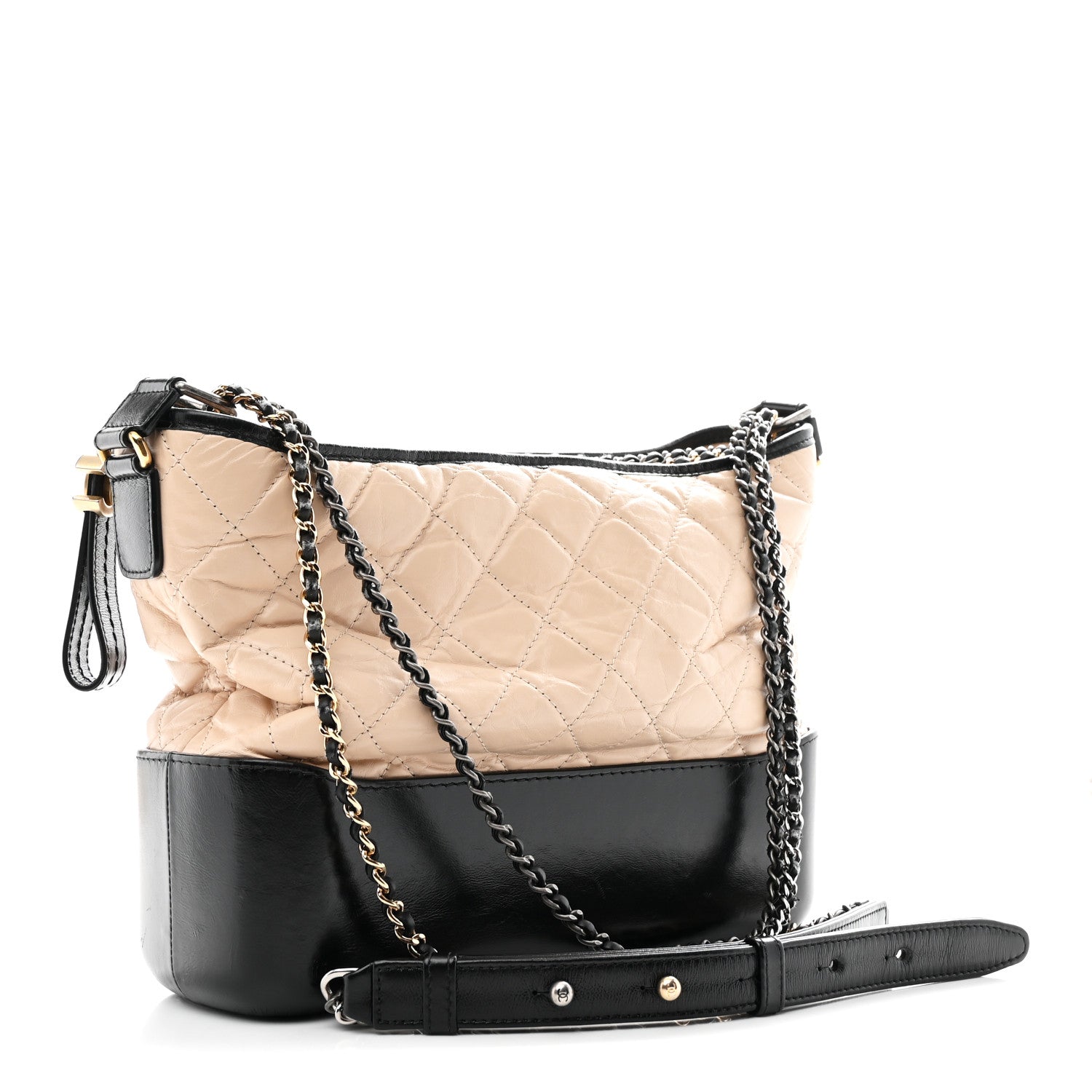 Chanel Aged Calfskin Quilted Medium Gabrielle Hobo Beige Black