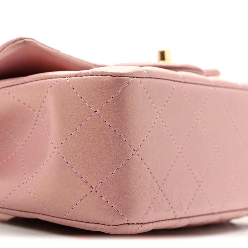 Chanel Iridescent Lambskin Quilted Mini Top Handle Rectangular Flap Pink