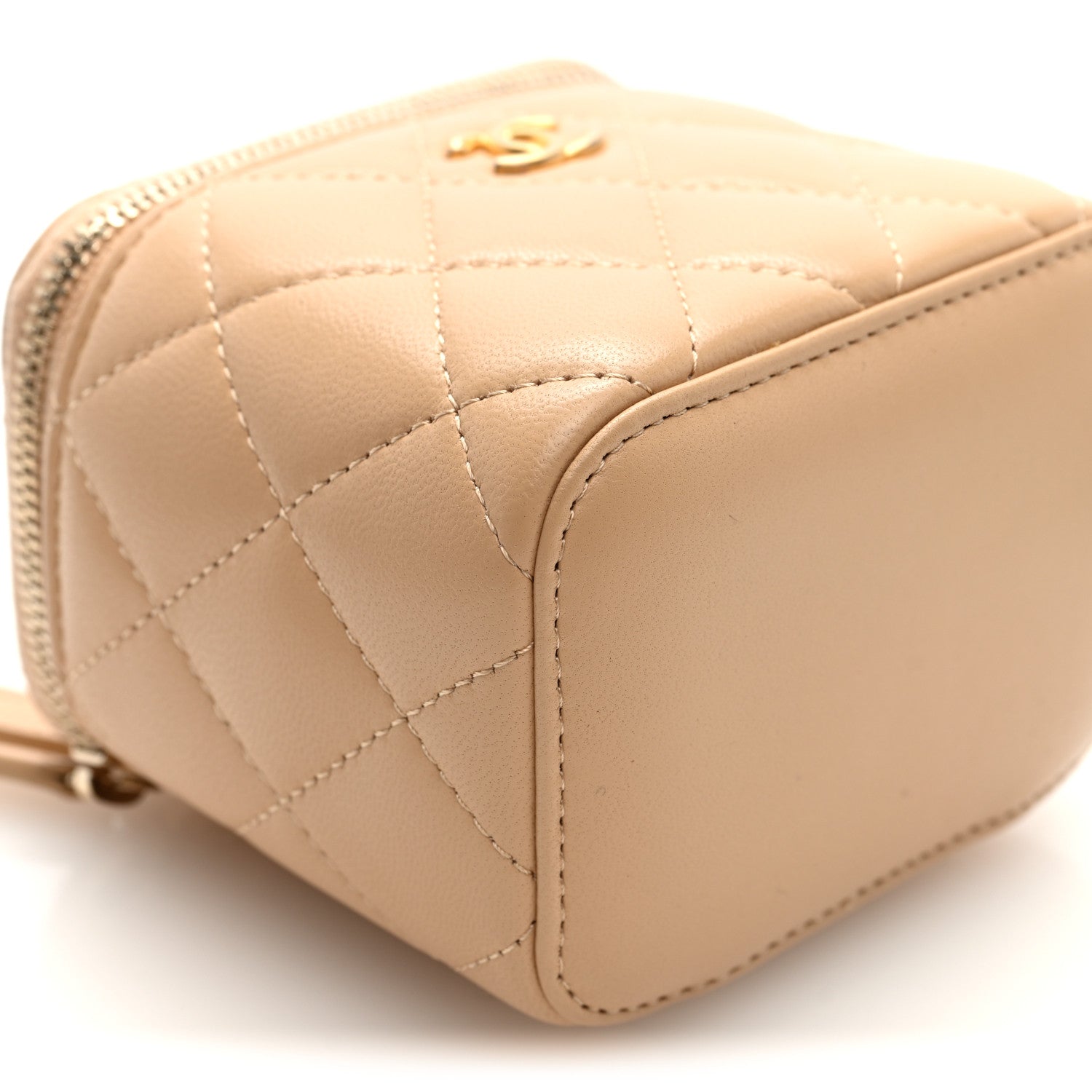 Chanel Lambskin Quilted Pearl Crush Mini Vanity Case With Chain Beige