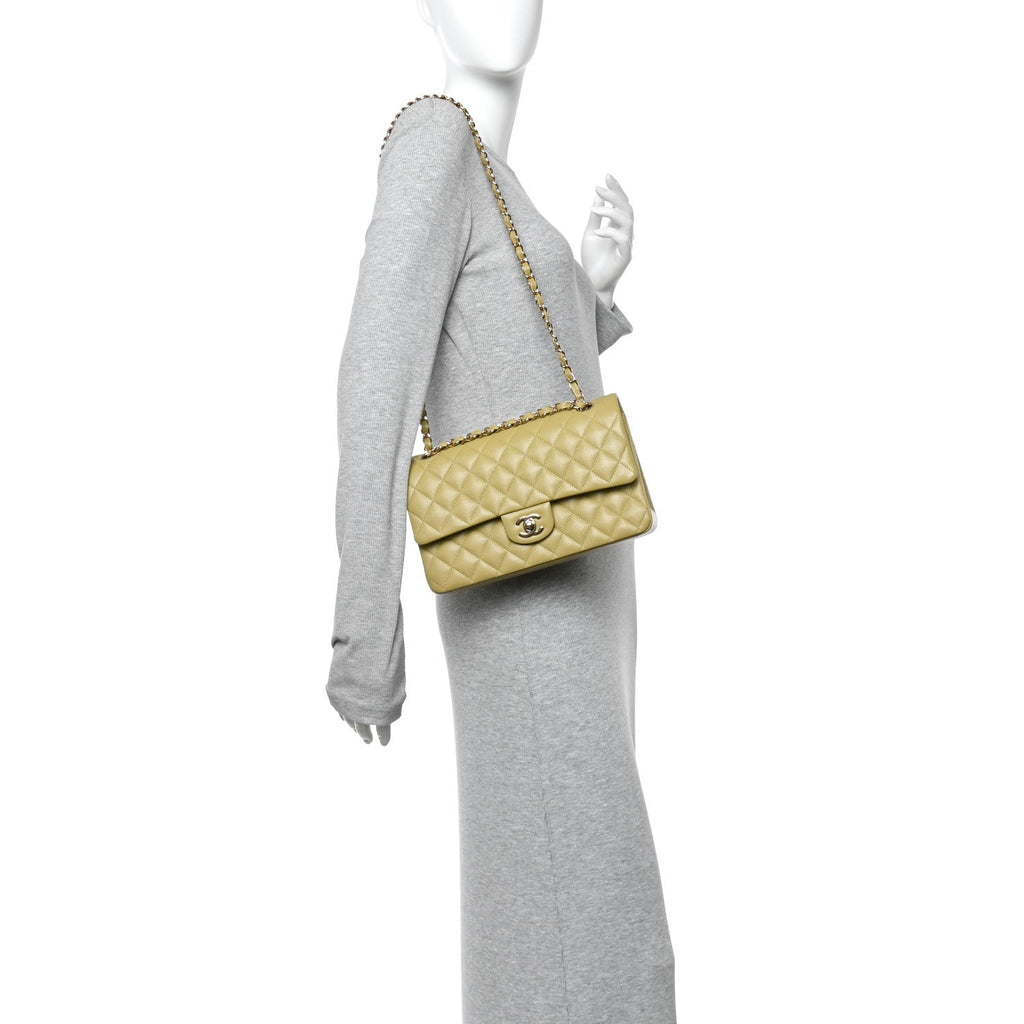 Chanel Caviar Quilted Medium Double Flap Light Green