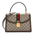 Gucci GG Supreme Monogram Textured Dollar Calfskin Web Small Ophidia Padlock Top Handle Bag Beige Ebony New Acero