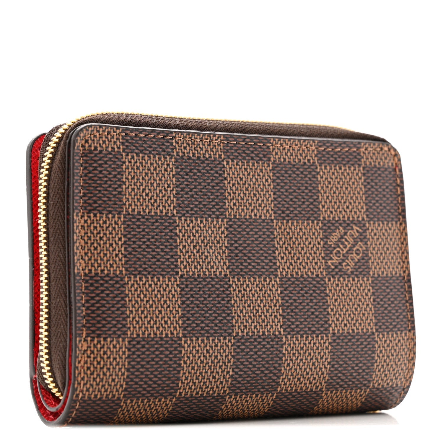 Louis Vuitton Damier Ebene Lou Zippy Compact Wallet Cerise Red