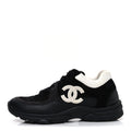 Mesh Suede Grained Calfskin Womens CC Sneakers 37.5 Black White