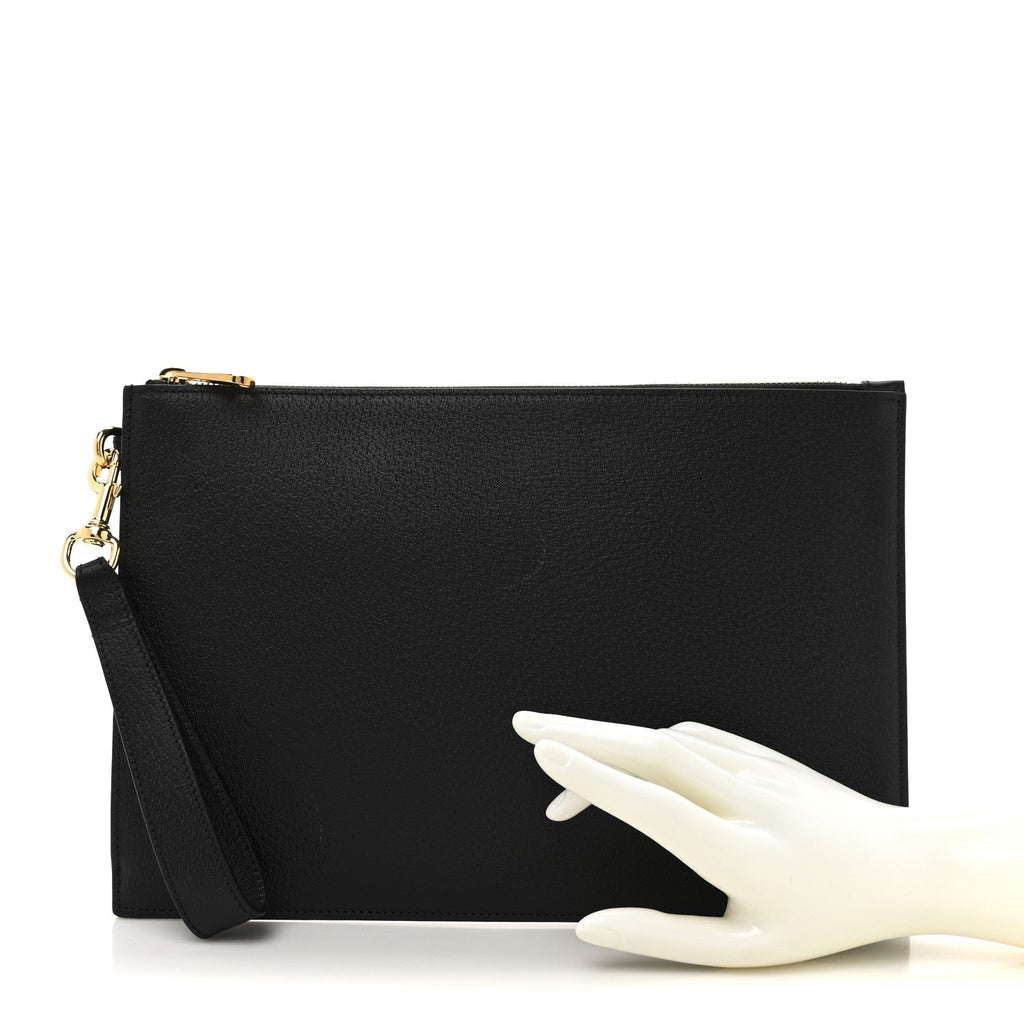 Gucci Calfskin Horsebit 1955 Wristlet Pouch Black