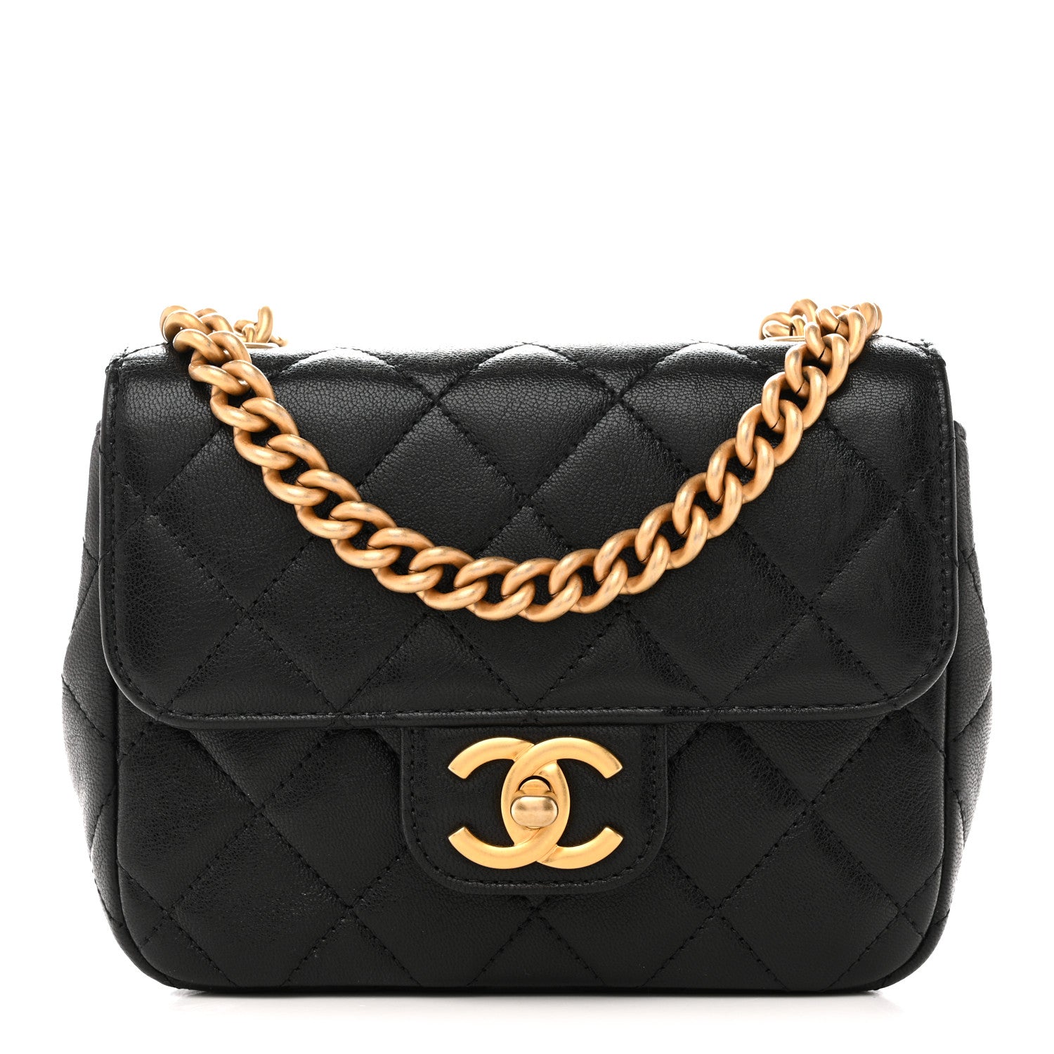 Chanel Shiny Goatskin Quilted Mini Chain Strap Flap Black