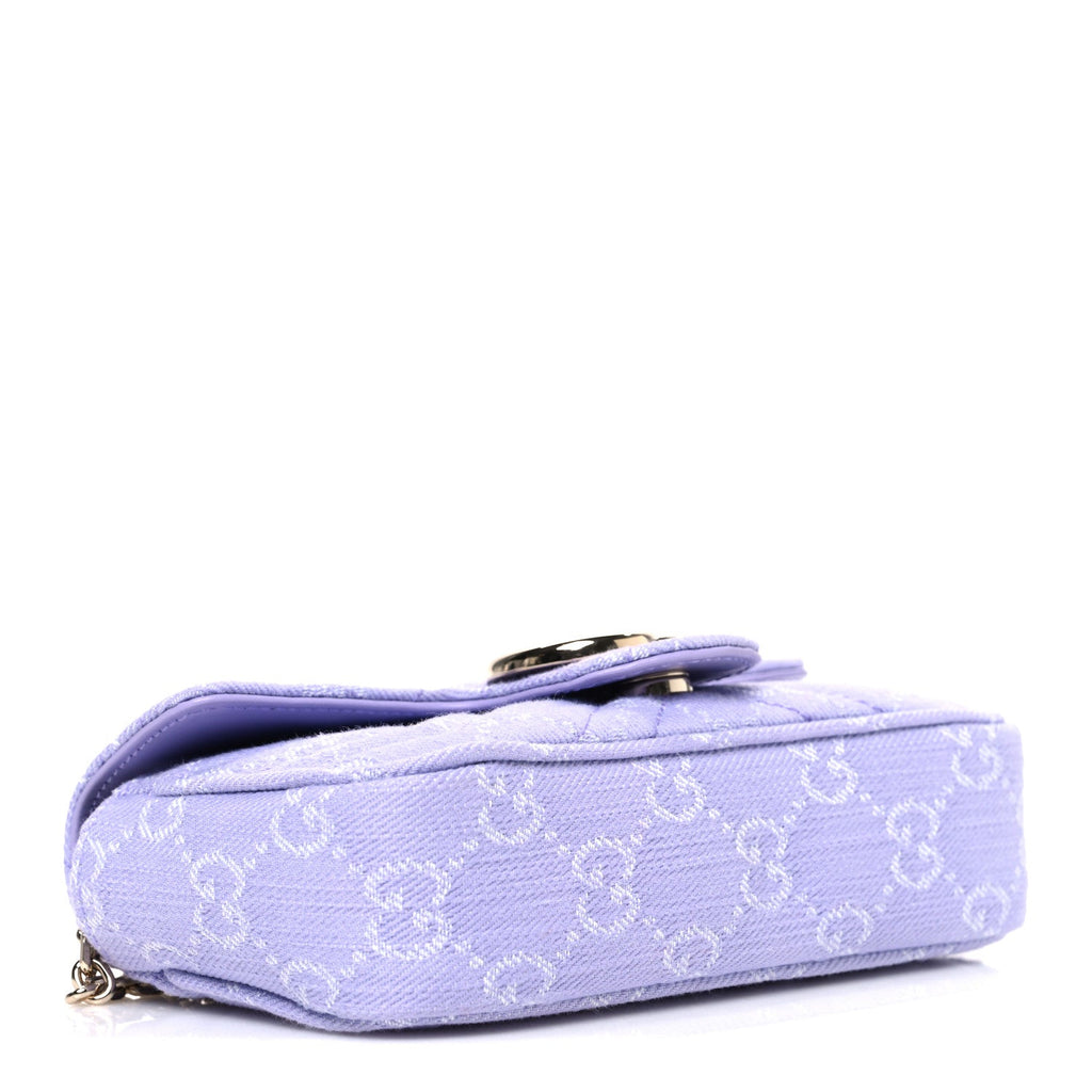 Gucci Denim GG Monogram Mini GG Marmont Shoulder Bag Light Purple