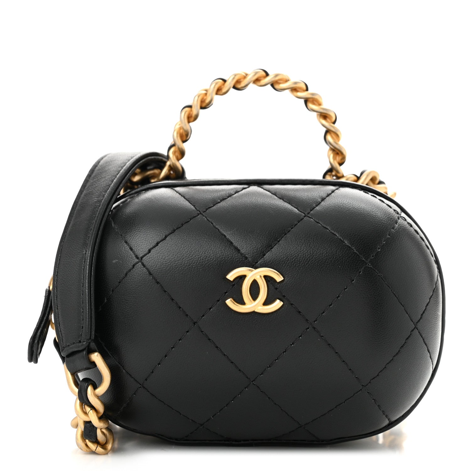 Chanel Lambskin Quilted CC Bubble Vanity Case With Chain Black