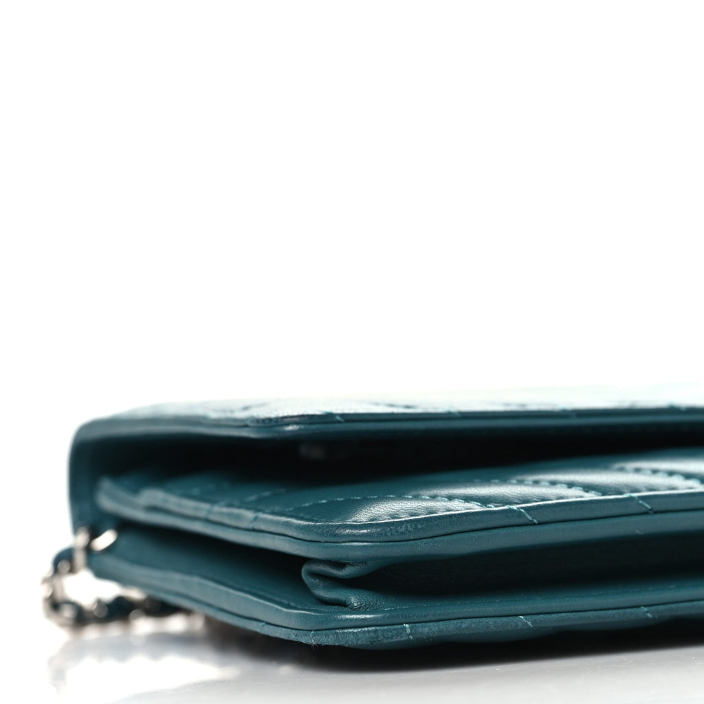 Chanel Lambskin Chevron Quilted Wallet On Chain WOC Turquoise
