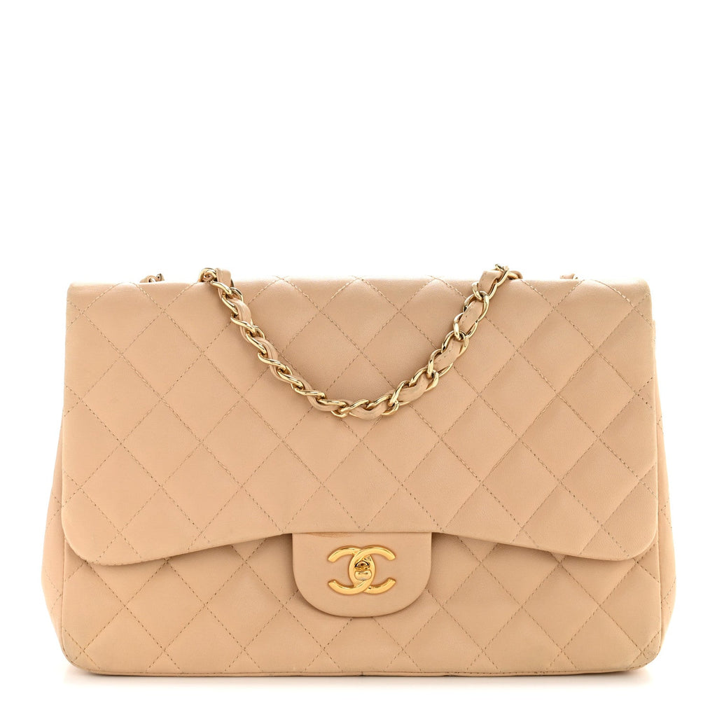 Chanel Lambskin Quilted Jumbo Single Flap Beige