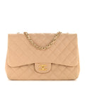 Chanel Lambskin Quilted Jumbo Single Flap Beige