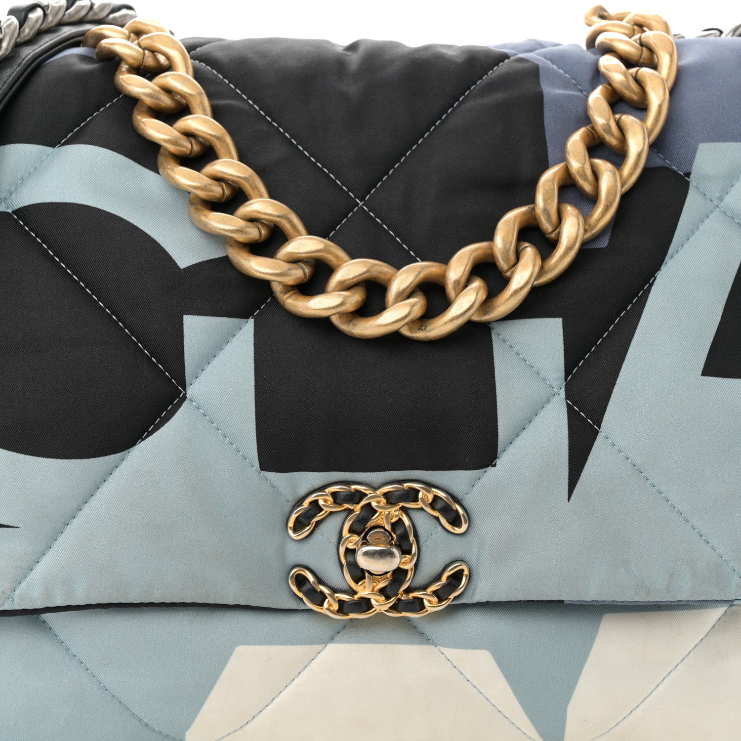 Chanel Silk Maxi Scarf Chanel 19 Flap Black Blue White