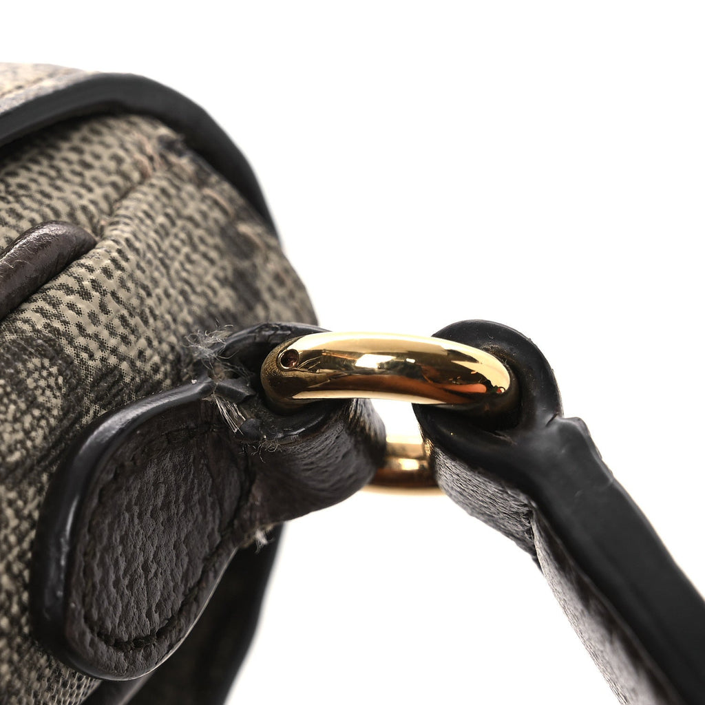Gucci GG Supreme Monogram Textured Dollar Calfskin Web Mini Ophidia Envelope Shoulder Bag Beige Ebony