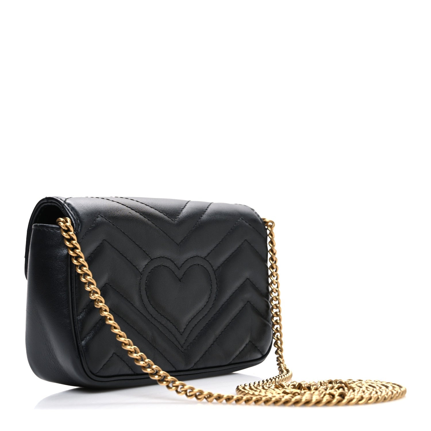 Gucci Calfskin Matelasse Super Mini GG Marmont Shoulder Bag Black