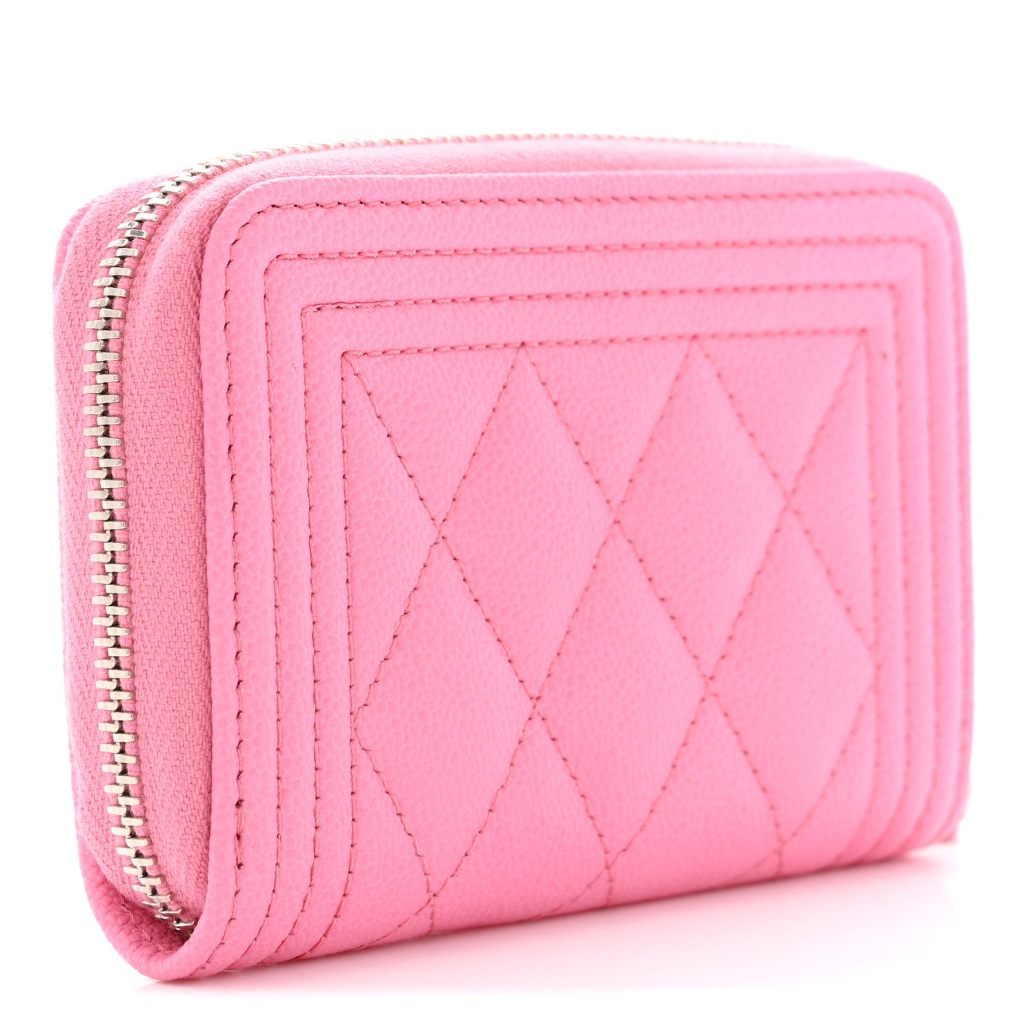 Caviar Quilted Boy Zip Around Coin Purse Wallet Pink