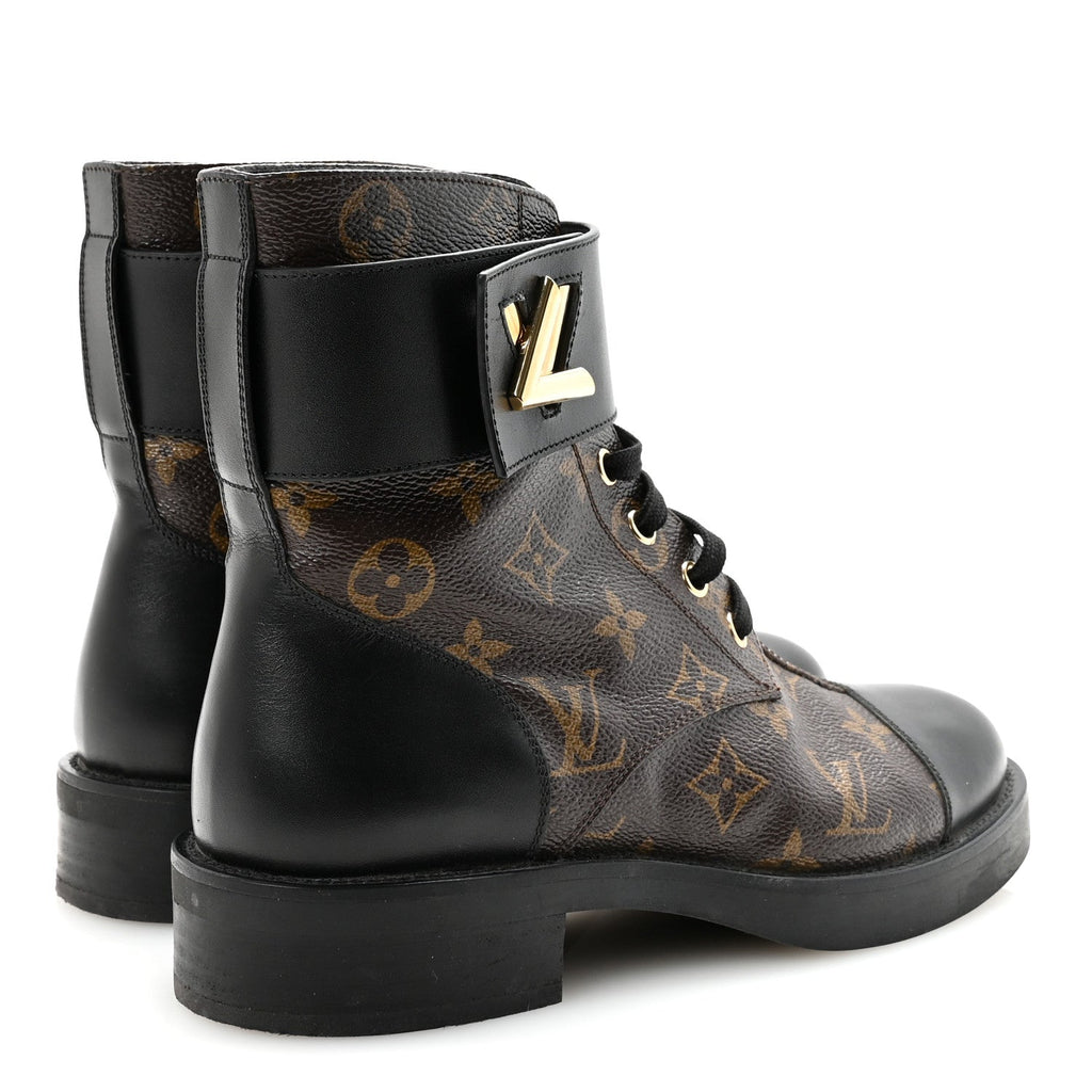 Louis Vuitton Calfskin Monogram Wonderland Flat Ranger Boots 37 Black