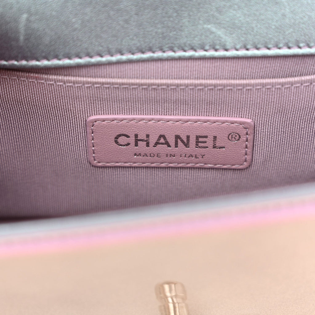 Chanel Iridescent Patent Calfskin PVC Quilted Small Boy Flap Light Purple