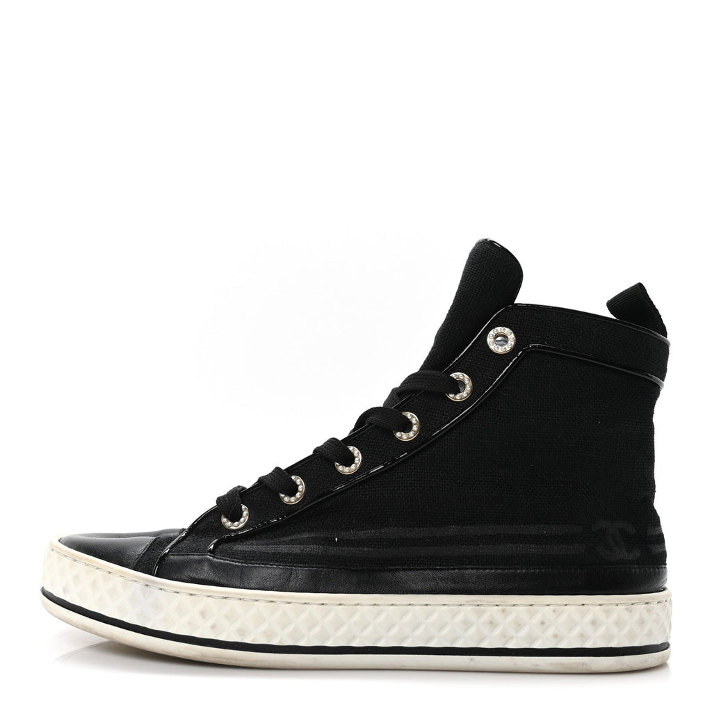 Fabric Lambskin Lace Up Cap Toe Sneakers 39.5 Black