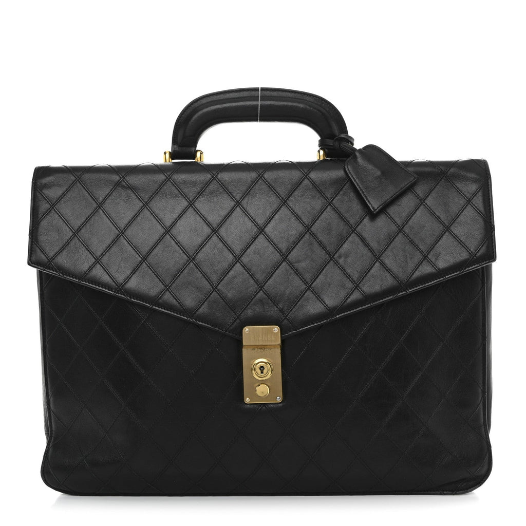 Chanel Lambskin Stitched Briefcase Bag Black