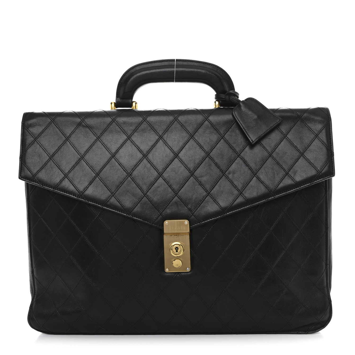 Chanel Lambskin Stitched Briefcase Bag Black