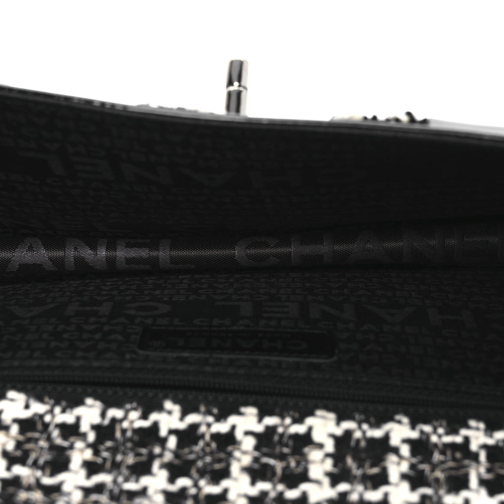 Chanel Tweed Patent Quilted Rectangular Flap Black White