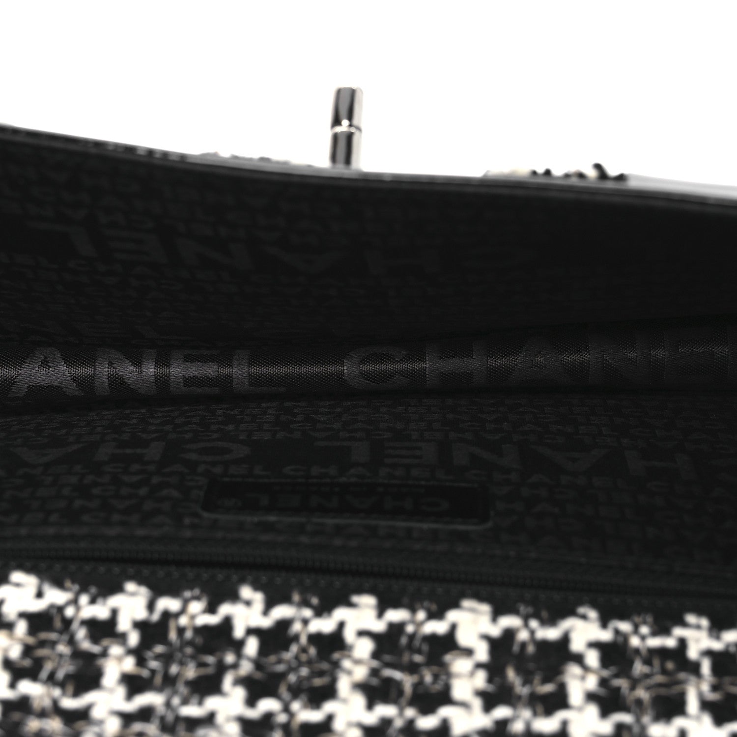 Chanel Tweed Patent Quilted Rectangular Flap Black White