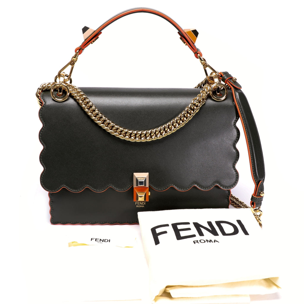 FENDI Verde Vitello Liberty Leather Studded Kan I Medium Shoulder Bag